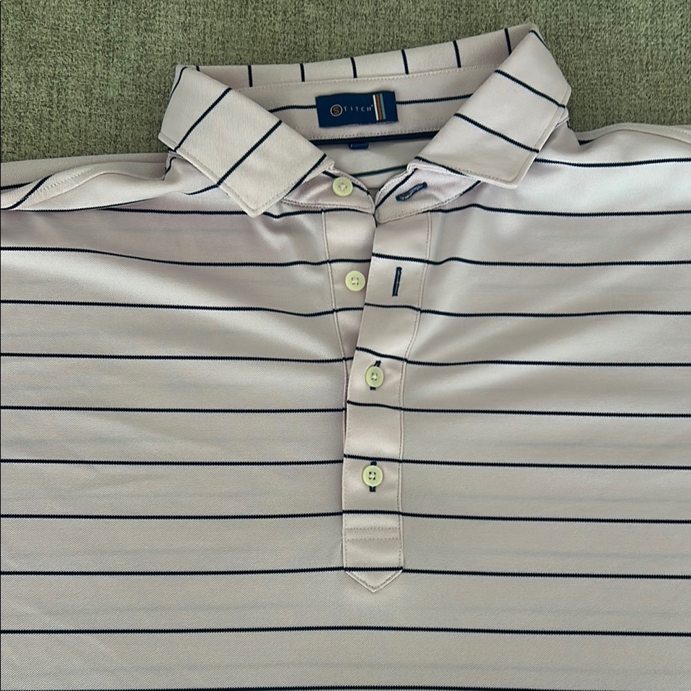 White and Black Striped Polo Shirt with Classic Collar